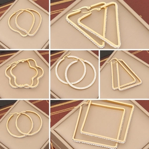 Orecchini a Bottone Geometrici in Acciaio Inossidabile con Strass per Donna Oro Cuore Triangolo Fiore Tondo Gioielli