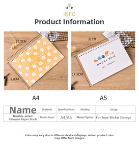A4 and A5 double-sided release paper books with metal coils for sticker storage