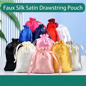 Assorted colorful satin drawstring pouches for jewelry storage and gift packaging