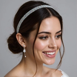 Elegant headband with silver colorful crystals and matching long tassel earrings for women