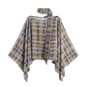 Poncho À Carreaux Et Jupe Midi Asymétrique Polyester Ourlet Irrégulier Cape Streetwear Casual Femmes