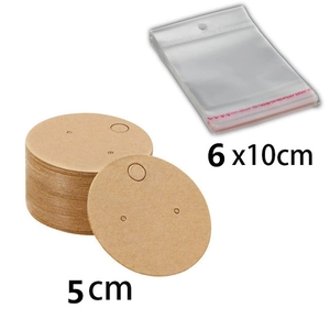 Macro view of kraft paper tags and clear self-adhesive bags for jewelry packaging