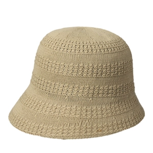 Women's hollow knit bucket hat in khaki with breathable stripe texture for a slim look