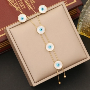 Evil Eye Pendant Necklace Gold Stainless Steel White Shell Detail Jewelry For Women Elegant Trendy Style