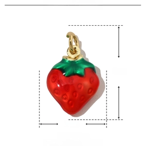 Detailed parameter display for red strawberry enamel pendant with size and weight info