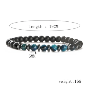 6mm matte black and blue tiger eye stone beaded elastic bracelet with 19cm length