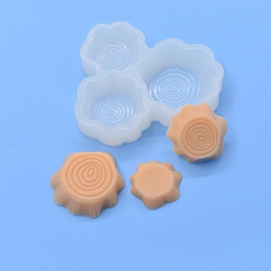 Three-hole tree stump silicone mold for DIY cake baking featuring realistic wood grain texture