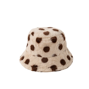 Cappello a secchiello in peluche a pois beige e marroni, caldo accessorio invernale