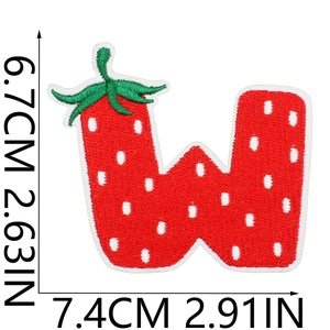 Detailed size measurement for strawberry letter W embroidered patch showing dimensions