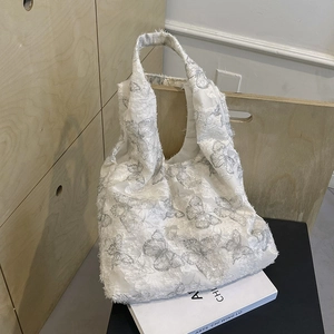 Butterfly Embroidered Large Capacity Shoulder Tote Bag For Women Fashionable Nylon Fabric Versatile Handbag