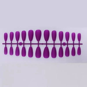 Matte dark purple almond press-on nails set with 24 pieces on a display strip