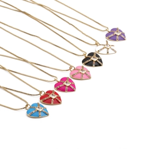 Collier Pendentif Cœur Cuivre Plaqué Or Émail Coloré Croix Incrusté De Zircone Bijoux De Mode Élégants Pour Femmes Cadeau