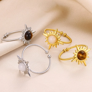 Sparkling sun flower adjustable rings set in gold and silver with colorful gemstones