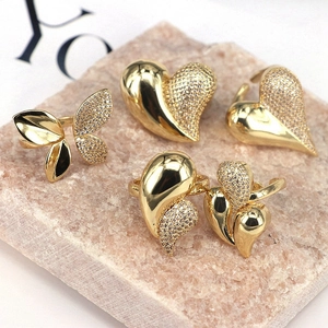 Exquisite 18k gold plated butterfly and heart adjustable ring set with cubic zirconia stones