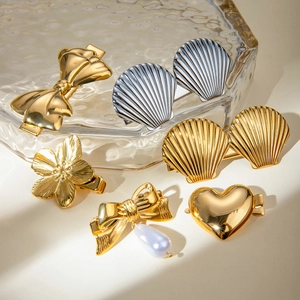 Vintage Stainless Steel Bowknot Heart Flower Shell Starfish Hair Clips For Women Gold Silver Electroplated Waterproof Hypoallergenic Hair Accessories