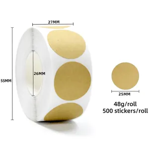 Detail of 25mm kraft paper roll stickers with 500 labels and 48g weight specifications