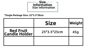 Detailed size chart for Christmas red berry candle ring showing 25x3.5x25cm dimensions