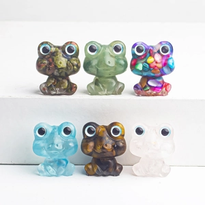 Handmade crystal frog figurines set in various natural gemstones for home decor