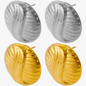 Detailed macro view of 304 stainless steel earrings with textured spiral gold and silver finish