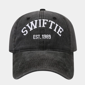 Vintage washed grey cotton baseball cap with Swiftie EST 1989 embroidery detail