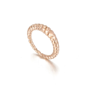 Elegant rose gold croissant ring with a minimalist ribbed spiral design for women
