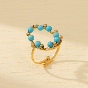 Bohemian adjustable gold ring with blue natural stones and heart design for women