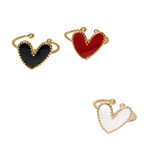 Three gold-plated heart rings with black, red, and white enamel inlay in a clean layout