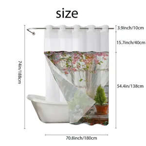 Detailed size chart for floral waffle shower curtain measuring 180cm width by 188cm height