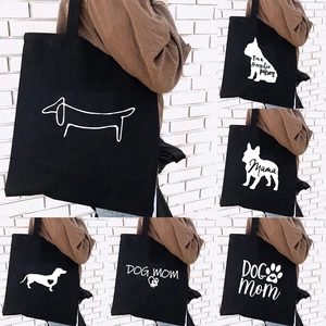 Dog Print Canvas Tote Bag For Women Large Capacity Shopping Handbag Harajuku Style Casual Reusable Shoulder Bag