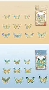 Detail of 3D laser gold butterfly PET stickers for scrapbooking and decoration