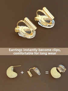 Detailed view of adjustable gold screw ear clip converter with clear silicone pads