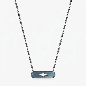 925 Sterling Silver Starburst Pendant Necklace With Synthetic Turquoise Black Plated Punk Hip Hop Jewelry For Women