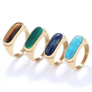 Men's vintage signet rings with tiger eye and natural stones in a gold finish