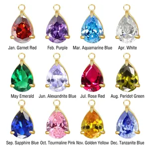 Water drop birthstone charms collection in 12 colors with stainless steel gold setting