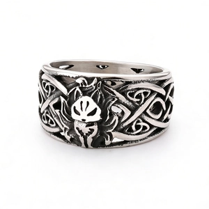 Punk style Viking stainless steel men's ring with wolf mask and Celtic knots