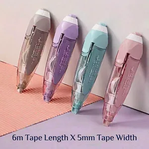 Portable pen-style correction tape set in pastel colors with PET transparent film