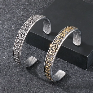 Viking Rune Open Cuff Bracelet Nordic Odin Triquetra Symbol Retro Stainless Steel Punk Jewelry For Men