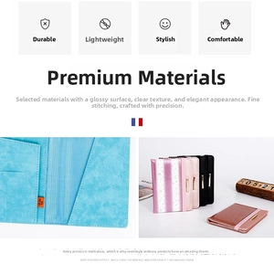 Detail of RFID blocking PU leather passport holder with multiple card slots and fine stitching