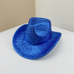 Chapeau de cowboy à paillettes bleu électrique pour les fêtes et les boîtes de nuit