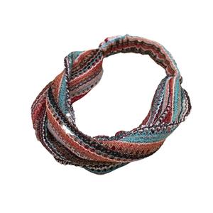 Knitted wide headband with colorful wave pattern and elastic back for women