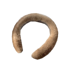 Brown mink fur headband with soft texture and U-shaped minimalist design for women