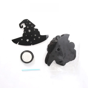 Halloween DIY felt wizard hat pendant set with black star pattern and ribbon accessories