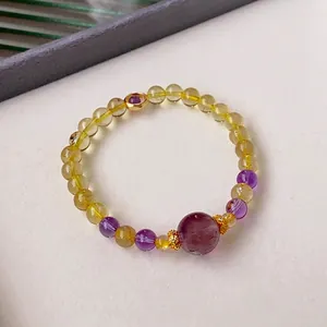 Luxury Chinese style bracelet with yellow citrine and purple amethyst beaded stones