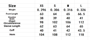 Size chart for elegant lace-patchwork blouse showing shoulder and chest measurements