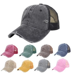 Vintage Washed Cotton Mesh Trucker Hat Distressed Hole Baseball Cap Breathable Sun Protection For Men Women