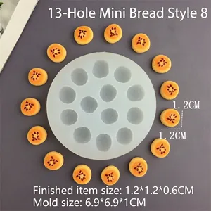 Detailed view of 13-cavity silicone mold for DIY mini bread food play models