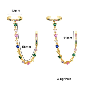 Detailed size and weight specs for gold plated zircon chain earring and ear cuff set