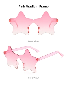 Close-up of pink star-shaped rimless sunglasses with gradient lenses for party wear