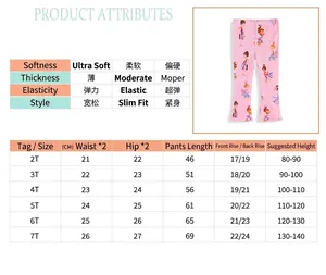 Größentabelle für Mädchen-Leggings in Rosa mit Ballett-Print für die Größen 2T bis 7T