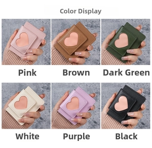 Mini macaron leather card wallets in six colors with a heart-shaped window